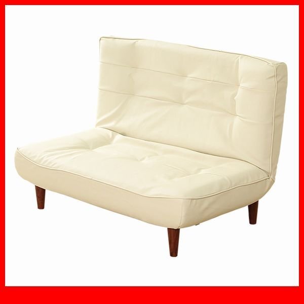 ソファ★ハイバックソファ 2人掛け/ローソファ 座椅子にも/PVCレザー ポケットコイル リクライニング 日本製 完成品/アイボリー/特価/a3拍卖