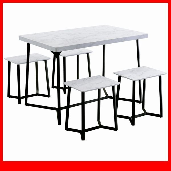ダイニングテーブル★新品/大理石調ダイニング5点セット/大理石柄の天板で高級感 憧れ 長方形 4人用 ワークデスクにも/ホワイト/a3拍卖
