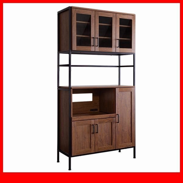 食器棚★新品/ヴィンテージ 食器棚 幅94cm/レンジ台 家電収納庫/木目調 ブラウン/側面 背面も美しく/ウォールナット/a3拍卖