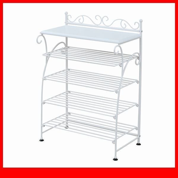 下駄箱★ヨーロッパ風 アイアン家具 シューズラック/スリム 木製天板 ワゴン台 収納/姫系 アンティーク調/ホワイト 白家具/iria-0055/a3拍卖