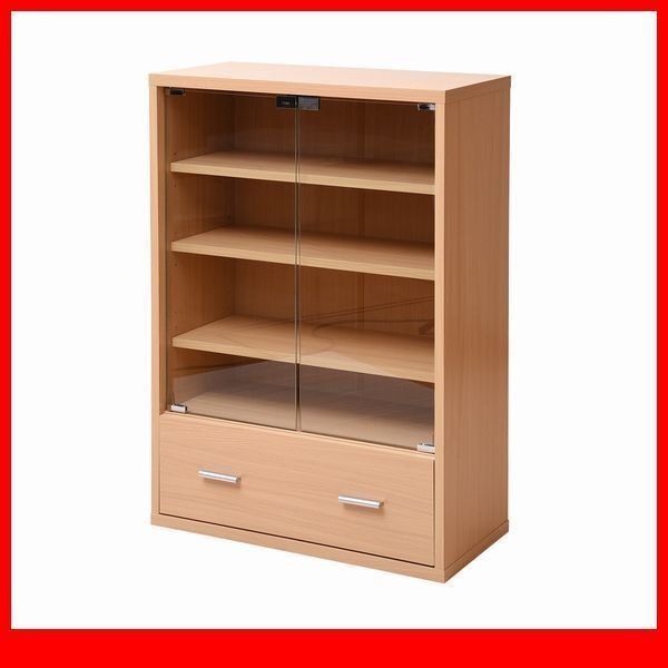 キャビネット★6BOX 引き出し付ガラスキャビネット/リビング収納 木製キャビネット 飾り棚 本棚 ラック チェスト/ナチュラル/fra-050/a3拍卖