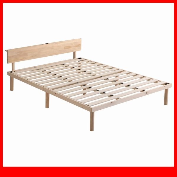 ベッド★新品/宮付き パイン材高さ2段階調整脚付きすのこベッド ダブル/通気性 耐久性 頑丈 低ホルムアルデヒド/ナチュラル/a3拍卖