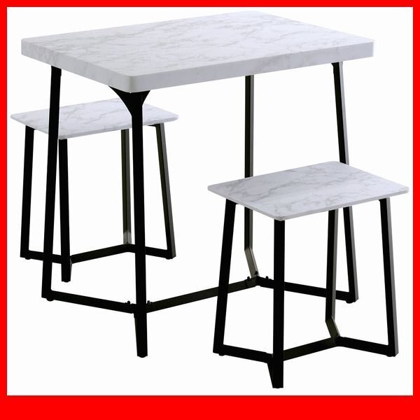 ダイニングテーブル★新品/大理石調ダイニング3点セット/大理石柄の天板で高級感 憧れ 長方形 2人用 ワークデスクにも/ホワイト/a3拍卖