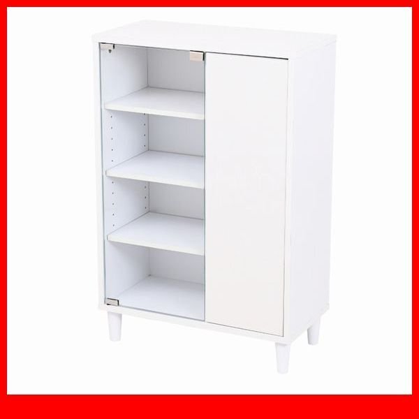 キャビネット★新品/Adatto ガラス&扉/本棚 食器棚 ディスプレイラック 多目的収納 可動棚/人気の白家具 ホワイト/a3拍卖