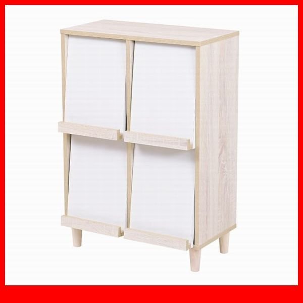 キャビネット★新品/Adatto 4フラップ/フラップ扉-本棚 ディスプレイラック 多目的収納/ナチュラル×ホワイト/a5拍卖