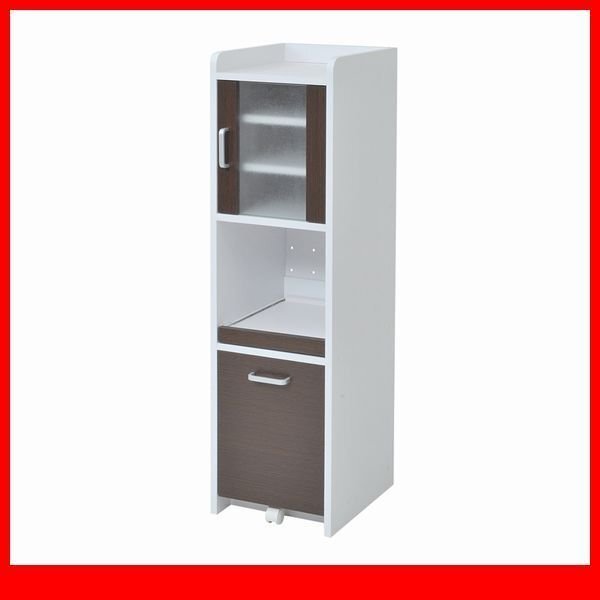キッチン家電収納庫★キッチンすきま収納 H120cm 扉あり/ミニ食器棚 コンパクト スリム ラック 棚 キッチンラック/ブラウン/fkca-0645/a1拍卖
