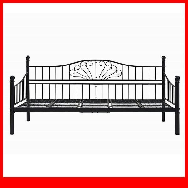 ベッド★ロートアイアン デイベッド シングル フレーム/パイプベッド ソファベッド/姫系 高さ調節 床下収納/ブラック/即決/a1拍卖