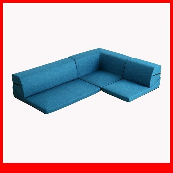 ソファ★組み替え自由なフロアソファ 3人掛け ロータイプ/リクライニング ローテーブル こたつで/日本製 布地/ターコイズブルー/新品/a5拍卖