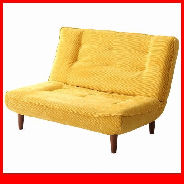 ソファ★新品/2人掛け 3段階リクライニング コーデュロイソファ/ファブリック ポケットコイル 安心の日本製 ロータイプにも/イエロー/a6拍卖