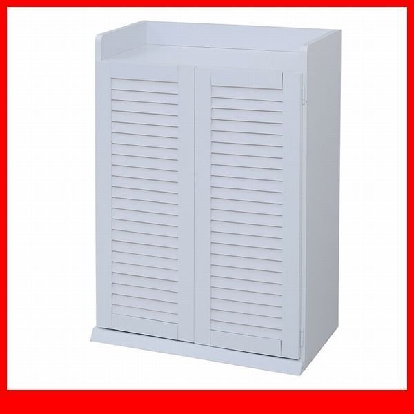 下駄箱★ルーバーシューズボックス 幅60cm 単品/靴箱 シューズラック 下足入れ 玄関収納/薄型 可動棚/ホワイト 白家具/限定/SGTA-0101/a4拍卖