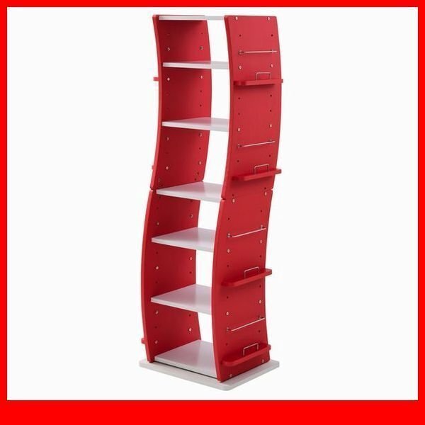 ラック★新品/360度回転ラック/多目的 本棚 飾り棚 ディスプレイ/分割可 縦置き 横置き/可動棚 省スペース スリム/ホワイト×レッド/a4拍卖