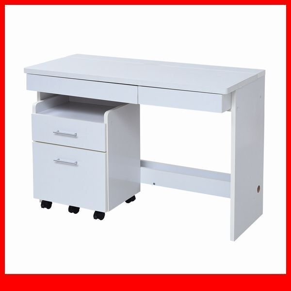 机★シンプルデスク 2点セット/パソコンデスク キャスター付きワゴン/配線 収納/SOHO ワークデスク/ホワイト 白家具/sgta-0125/即決/a4拍卖