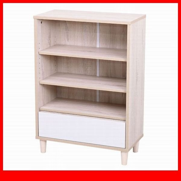 キャビネット★新品/Adatto オープン&チェスト/引き出し収納/本棚 ディスプレイラック 多目的収納 可動棚/ナチュラルxホワイト/a5拍卖