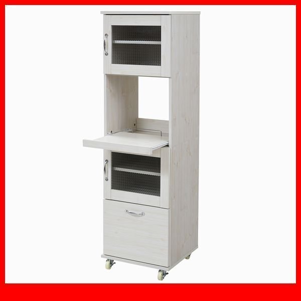 食器棚★スリム キッチンラック レンジ台タイプ H156cm/コンパクト/食器棚 家電収納ラック ワゴン/ホワイト 白家具/限定 特価/FLLA-0066/a3拍卖