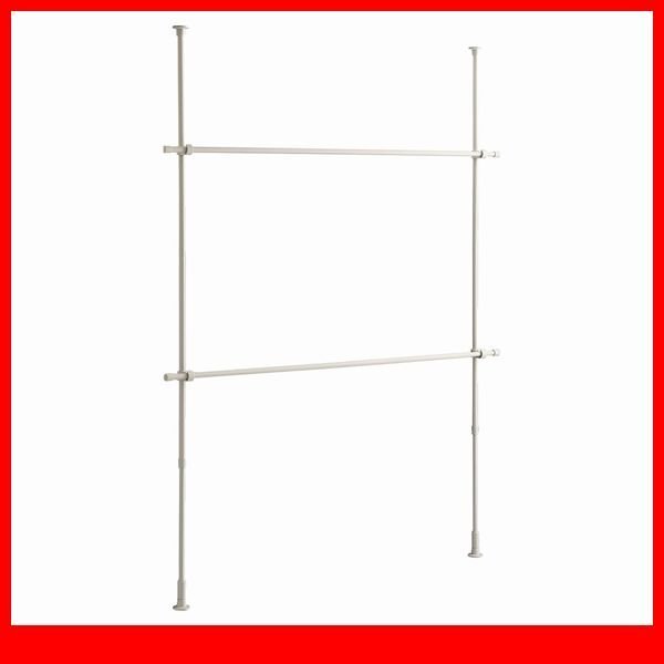 ハンガーラック★新品/シンプル つっぱりハンガーラック 2段 幅120~200cm 高さ調整可能/ビス止め不要 賃貸OK/ホワイト/a3拍卖