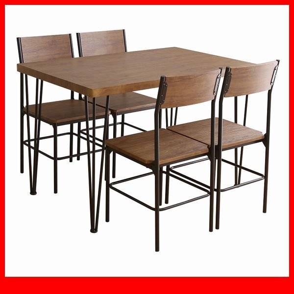 ダイニングセット★新品/長方形ダイニング5点セット/110cm幅テーブル 椅子×4/コンパクト 木目調 濃茶/ウォールナット/a3拍卖