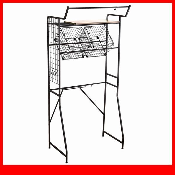 ランドリー収納★新品/ヴィンテージ ランドリーラック バスケットタイプ/65~90cm幅調整可能 可動棚 バスケット/木目調 シャビーオーク/a1拍卖