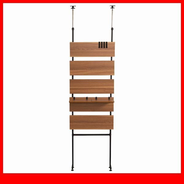 ラック★突っ張り木板ラダーラック 幅60cm/ヴィンテージ風/壁面収納 間仕切り/木目調 ブラウン系/ウォールナット/a3拍卖