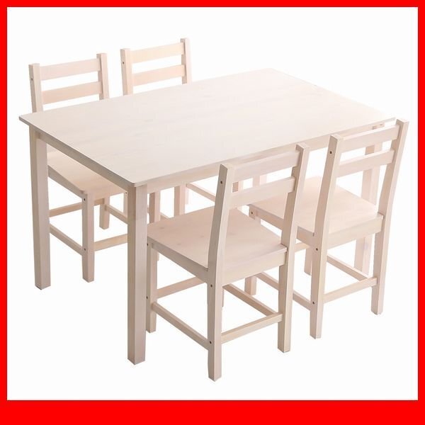 ダイニングセット★新品/北欧テイスト ダイニング5点セット 天然木製/テーブル 椅子×4/4人用 ファミリー/ホワイトウォッシュ/a3拍卖