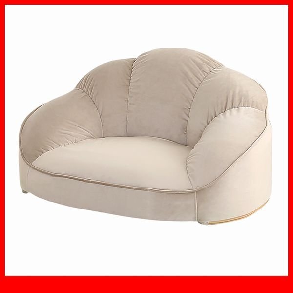 ソファ★新品/大人かわいいインテリア ローソファ 1人掛け/キュートなフォルム コンパクト ベロア調生地 安心の日本製/ベージュ/a1拍卖