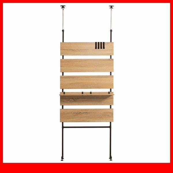 ラック★突っ張り木板ラダーラック 幅80cm/ヴィンテージ風/壁面収納 間仕切り/木目調 ブラウン系/シャビーオーク/a1拍卖