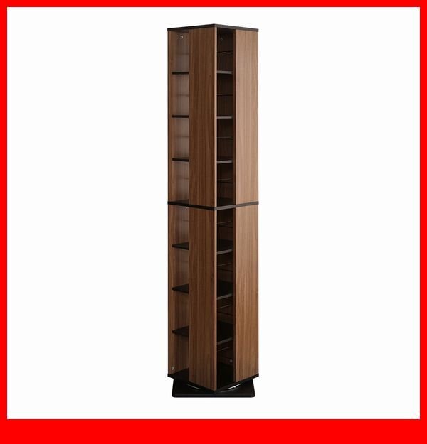 本棚★回転ブックラック 8段/コンパクト 省スペース 39x39cm/大容量 収納 本 320冊 DVD 320枚 CD 448枚/木目調 ウォールナット/特価/a3拍卖