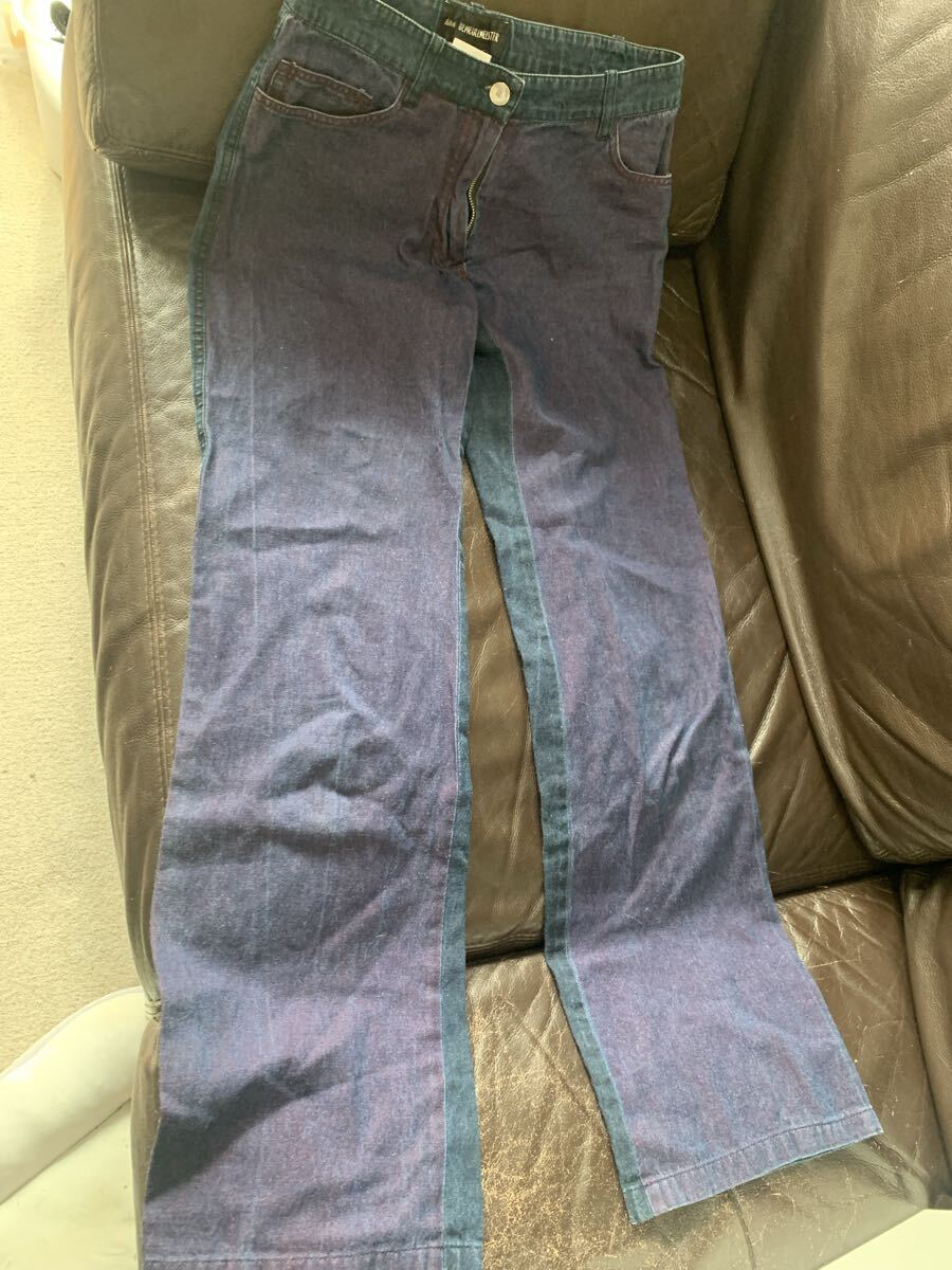 ANN DEMEULEMEESTER 36サイズ ストレート ジーンズ 紺×紫 ベルギー製拍卖