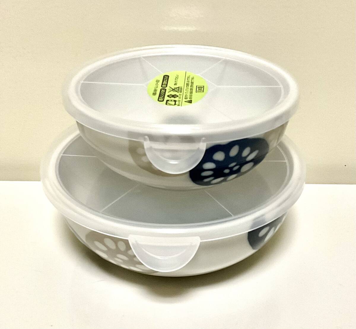 送料無料★即決新品★日本製・美濃焼ノンラップ・フタ付き・レンコン柄軽量保存容器2点セット★軽くて割れにくい★冷蔵冷凍からレンジOK拍卖