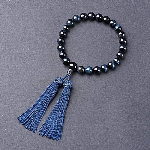 数珠 男性用 青虎目石 22玉 正絹頭付房 念数珠 お盆 メンズ 紳士用 タイガーアイ 略式数珠 天然石 念誦 頭房 パワーストー拍卖