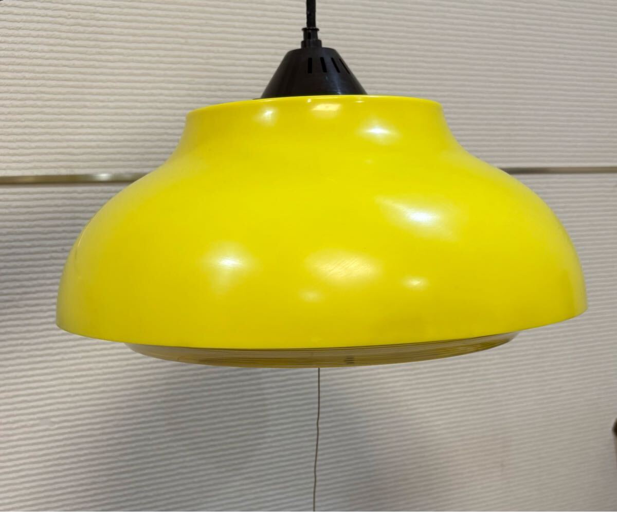 レトロ 蛍光灯照明器具 直径約43cm 電気 傘 天井照明 吊り下げ照明 ライト レトロポップ 黄色 イエロー系拍卖