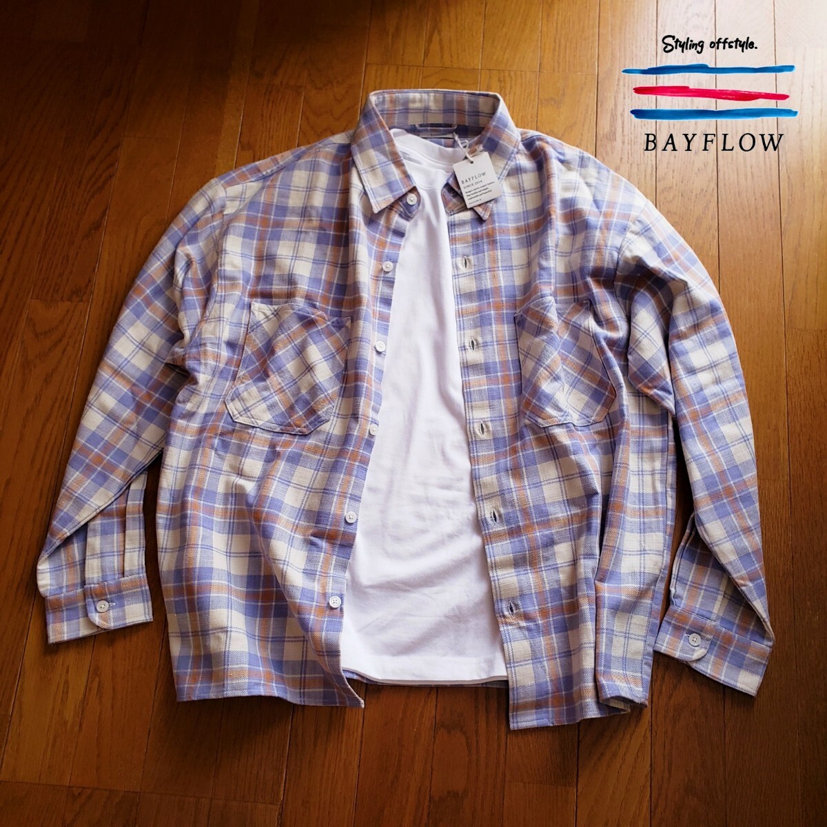 【新品】BAYFLOW Lサイズ CPO チェック シャツ ヴィンテージ感 ベイフロー 長袖シャツ コットン 秋春拍卖