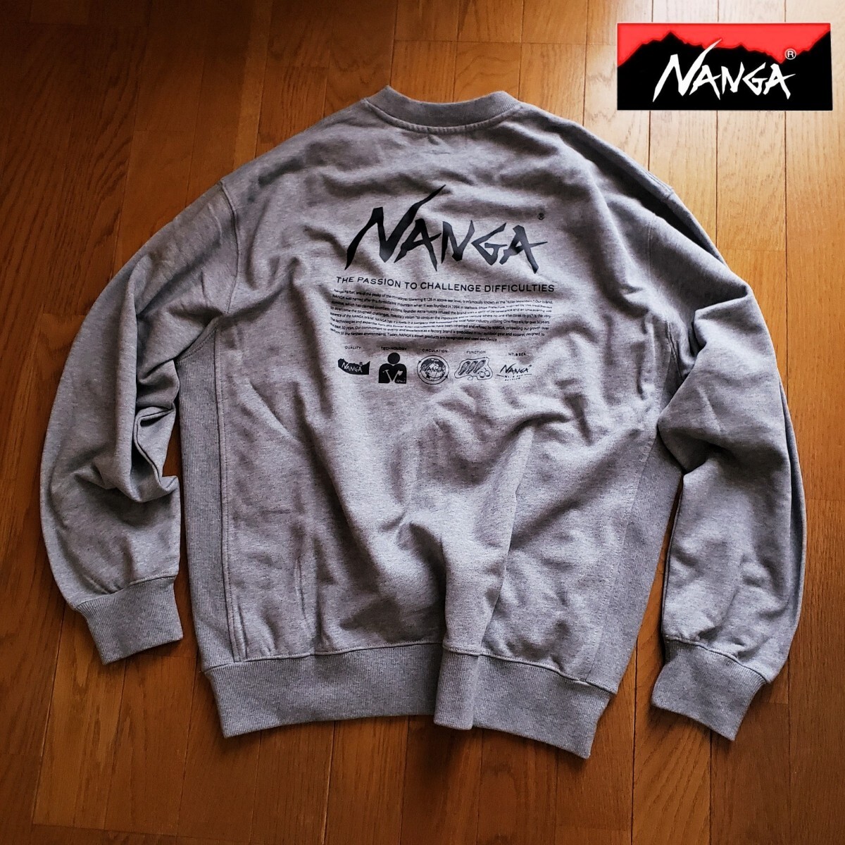 【新品】NANGA × BAYFLOW 別注 Мサイズ バックプリント スウェット グレー クルーネック ナンガ ベイフロー トレーナー拍卖