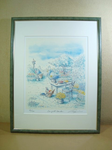 真作★内田新哉 リトグラフ★CARIGIET'S GARDEN 90/300★本人サイン有★HIBELL ART★額装拍卖