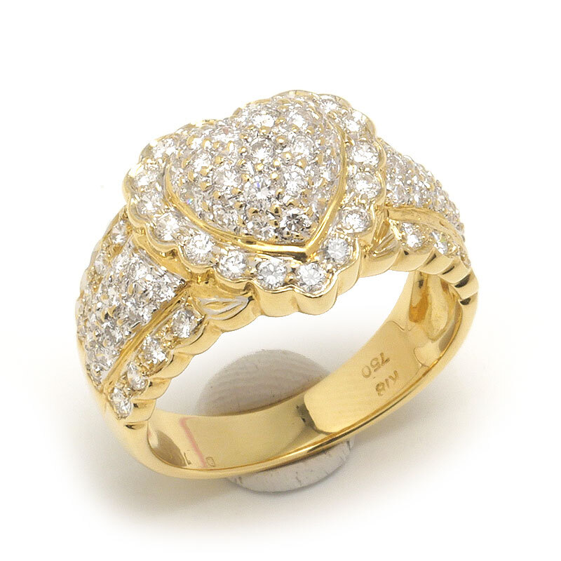 ダイヤモンドリング 約12号 K18YG・ダイヤ1.00ct ハートモチーフ拍卖