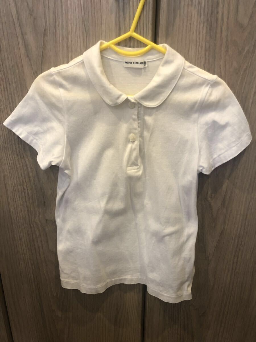 ★中古使用品★ミキハウス(mikihouse)ブラウス シャツ ポロシャツ 半袖110 白 お受験 面接 フォーマル拍卖