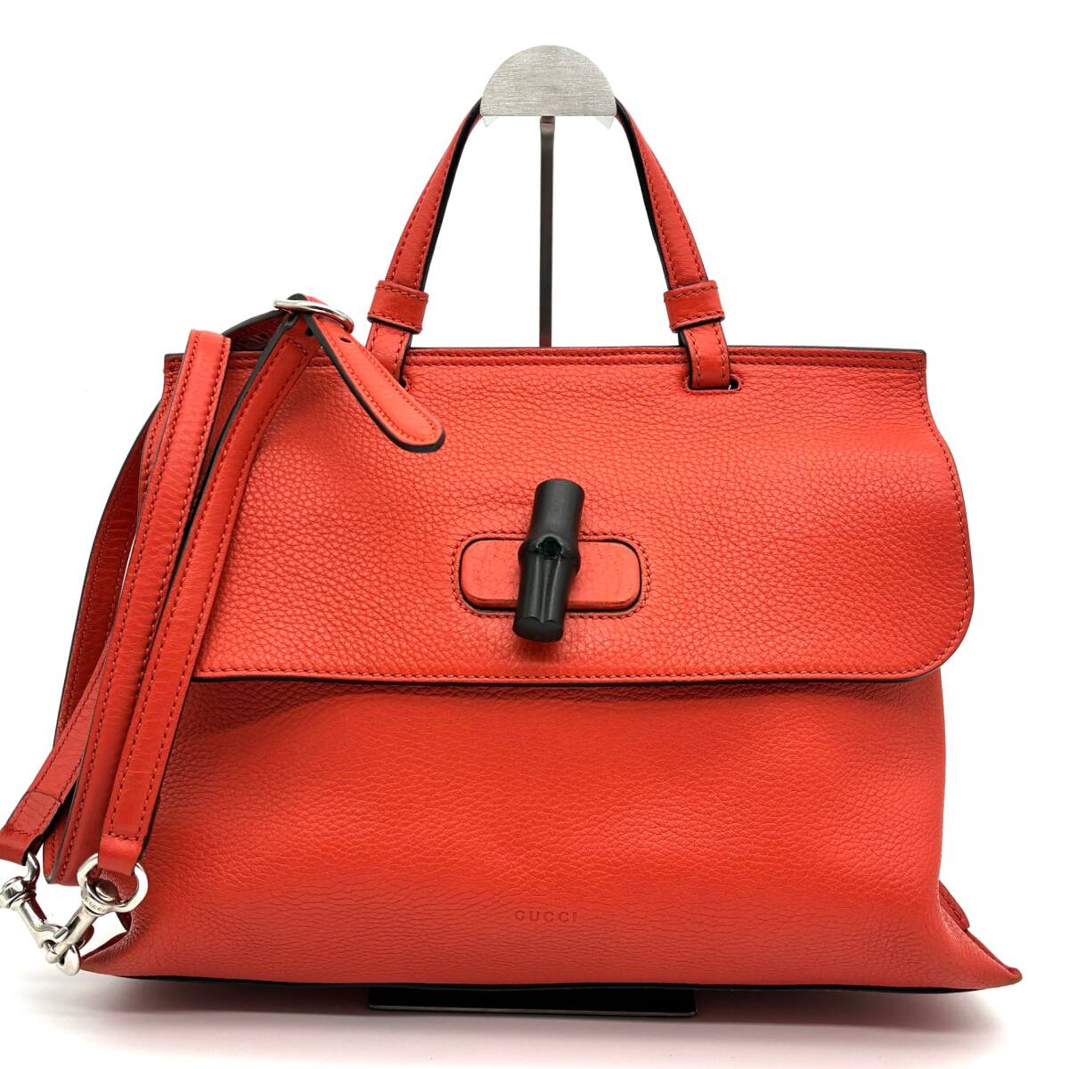 GUCCI グッチ デイリー バンブー ショルダーバッグ ハンドバッグ 2way レザー レディース ターンロック フラップ 大容量 オレンジ拍卖