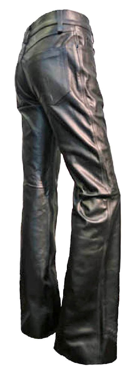33INCH レザーパンツ ブーツカット 本革 牛革 黒 3877 ブラック BLACK カウレザー フレアパンツ パンク ロック アメリカン ヴィジュアル系拍卖