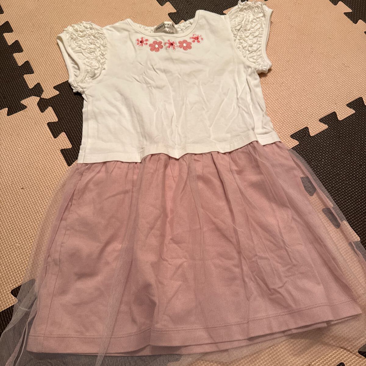 【美品】moononnon ムーノンノン 120cm ワンピース ピンク 花 女の子拍卖