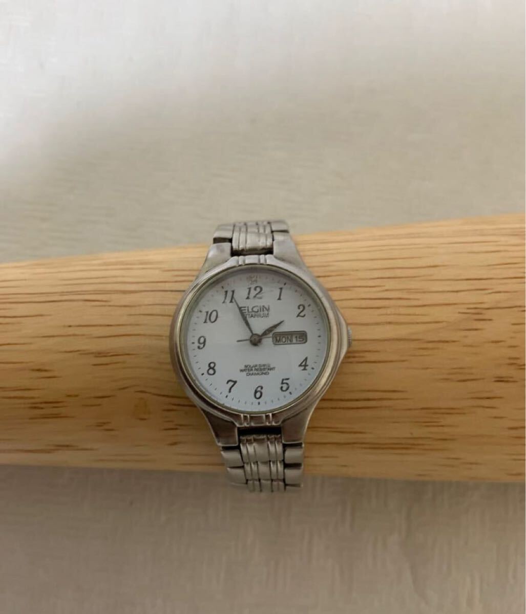 ELGIN TITANIUM SOLAR DRAIVE ELGIN エルジン ソーラードライブ/腕時計/部品取り用/レディース/USED/ジャンク拍卖