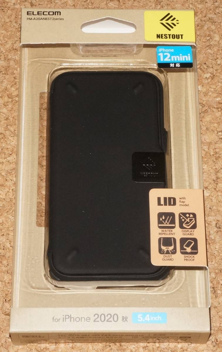 ★新品★ELECOM iPhone12mini NESTOUT LID アウトドア仕様 フラップタイプ ブラック拍卖