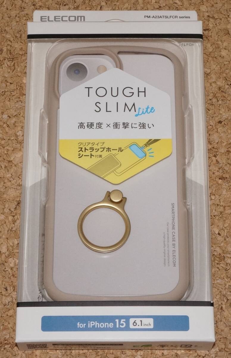 ★新品★ELECOM iPhone15 TOUGH SLIM LITE リング付 ストラップホールシート付き カフェオレ拍卖