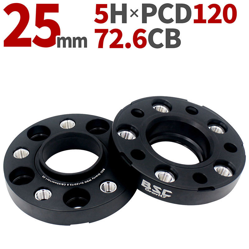 ワイドトレッドスペーサー【25mm】2枚組 PCD120 5H P1.25 ハブ径72.6mm ボルト10本付 M14×P1.25 首下20mm 6061-t6 アルミ鍛造拍卖