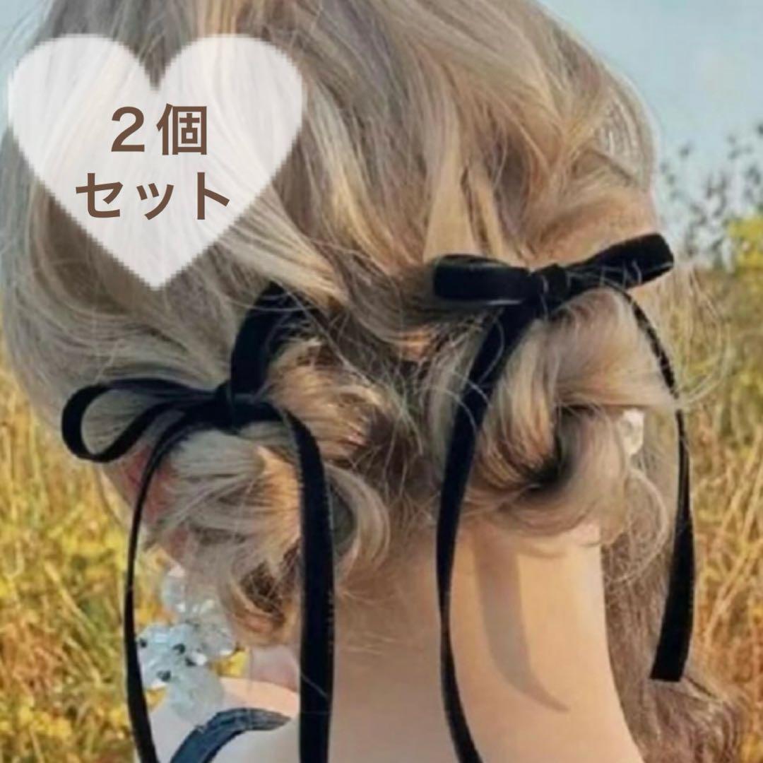 リボン ヘアゴム ベロア 2個セット ヘアアクセ 髪飾り オシャレ 可愛い拍卖