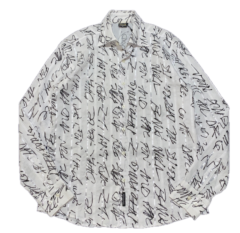 稀少 DOLCE&GABBANA/D&G グラフィティー ジャガード ラメ糸 ストライプ 白x黒 ロゴ オールオーバー コットン ボタンシャツ拍卖