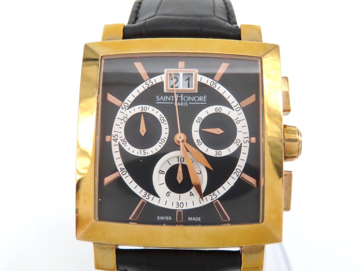 1円 サントノーレ 898027.8-106 クロノグラフ/デイト付 GP ブラック文字盤 メンズ 稼働 QZ 29346 SRS拍卖