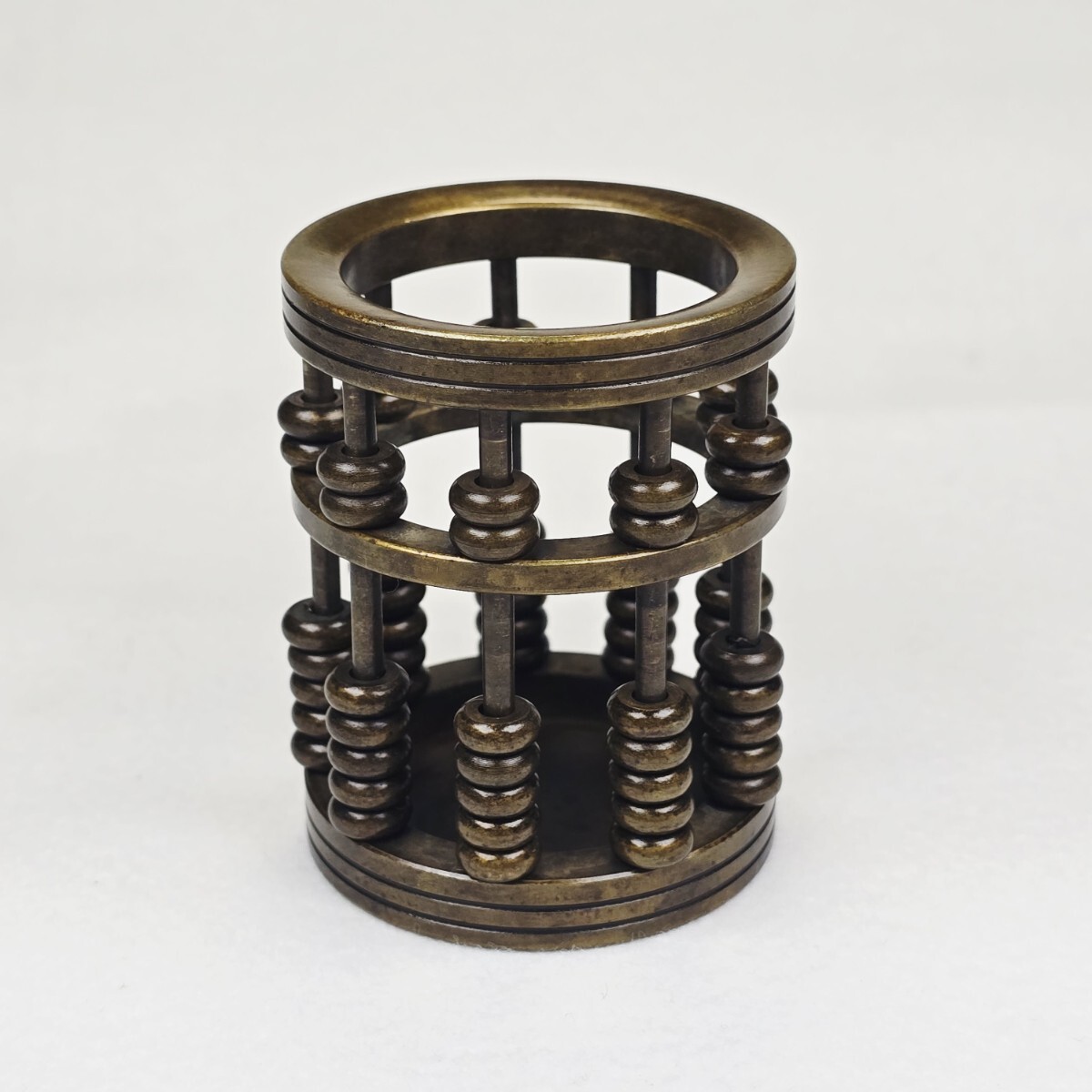 古文房具 古銅 細工制 珠算形 筆立て 置物 小型 重厚 美品拍卖