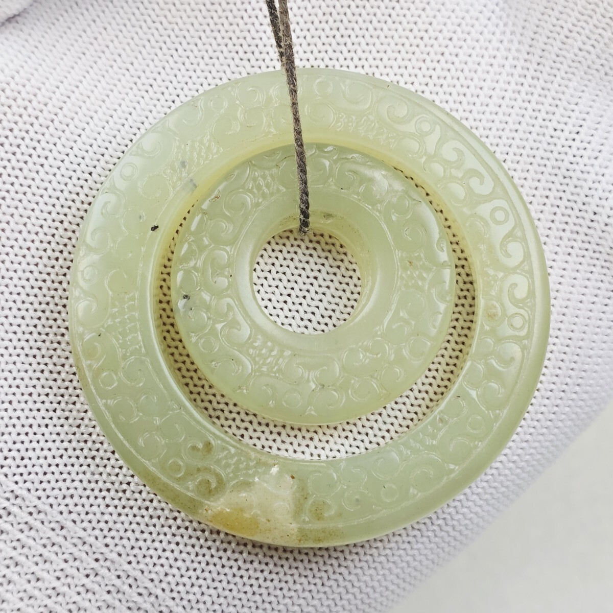 古石器 青白玉 手彫り 同心円 根付 玉佩 激安拍卖