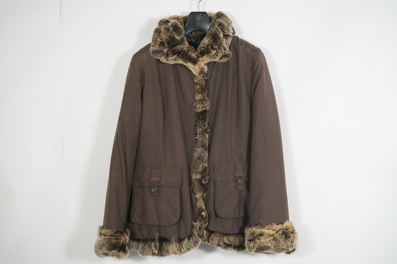 【K686】J-white ハーフコート シルク100% 裏毛皮 ラビットファー 9号 ブラウン系 レディース ファッション 拍卖