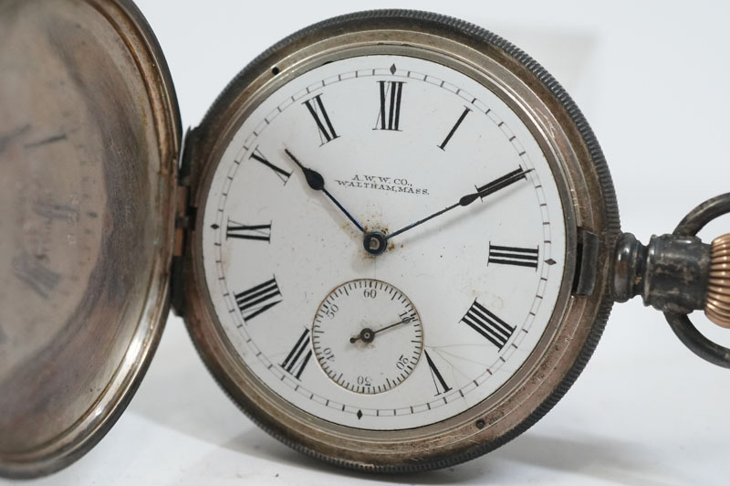 1円~【L845】WALTHAM ウォルサム STERLING スターリング 銀無垢 C.W.C.CO TRADE MARK 1900年代製 手巻き 懐中時計 ビンテージ拍卖