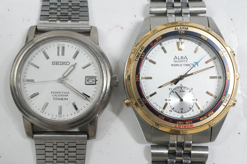 1円~【L945】SEIKO/セイコー2点まとめ パーペチュアルカレンダー 8F32-00A0 ALBA アルバ V602-7010 クオーツ メンズ 腕時計拍卖